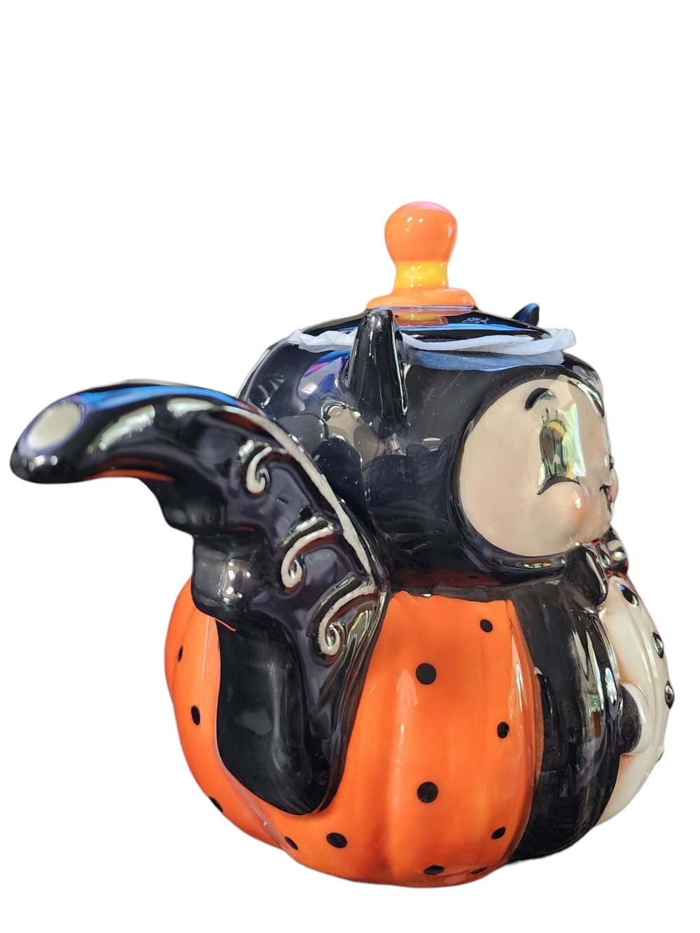 Johanna Parker - Transpac -Halloween Bat Pumpkin Ceramic Teapot - Black & Orange - Picture 7 of 9